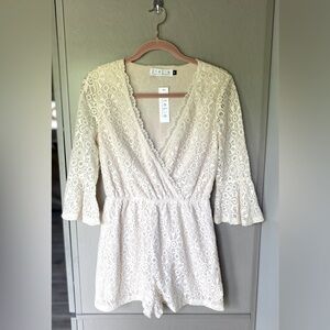 Stella Laguna Beach Cream Lace Romper with Bell Sleeves